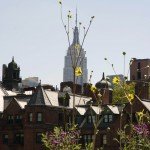 The bell tower of General Theological Seminary frames the Empire State Building.